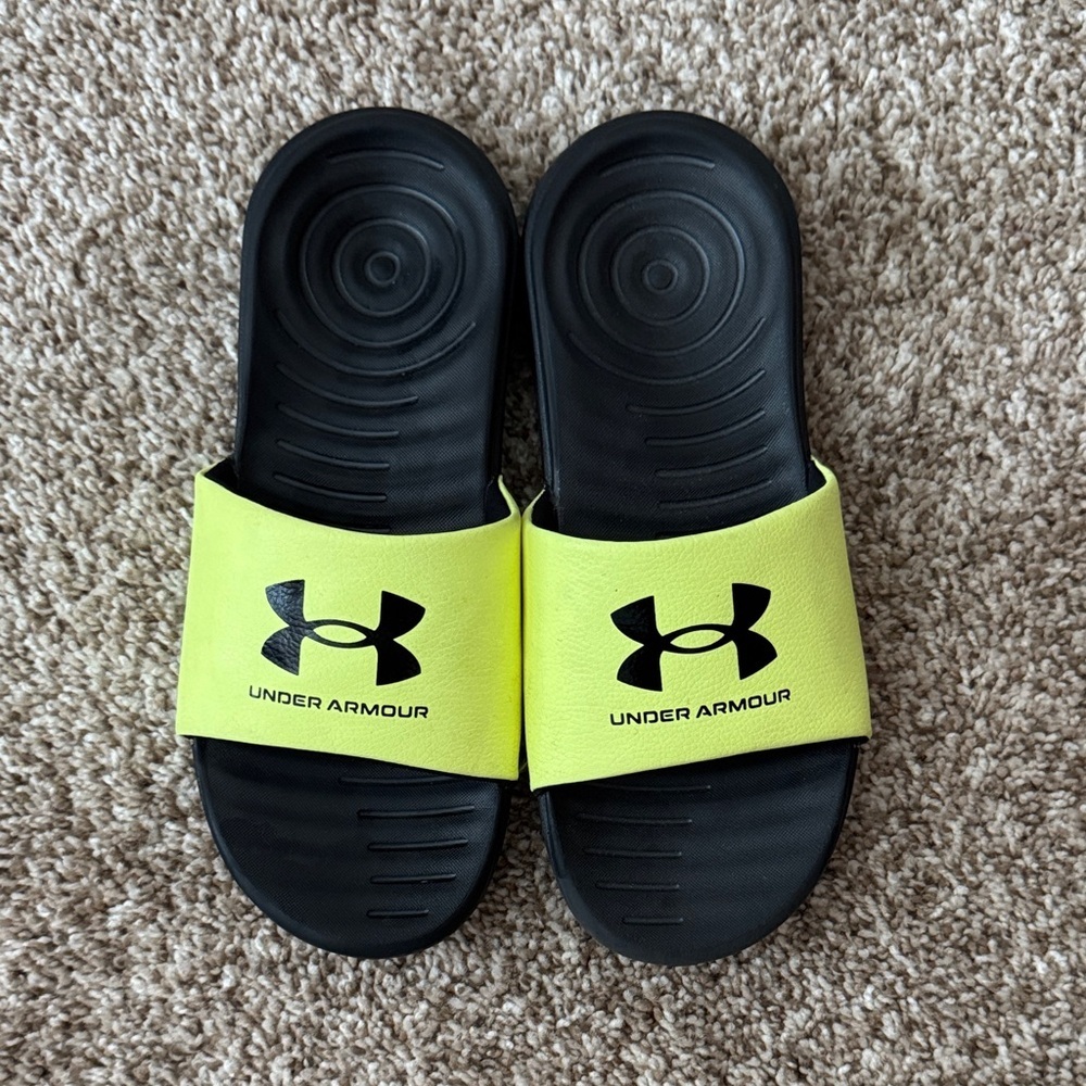 Under Armour Kids Slide Sandals - Black and Neon Yellow